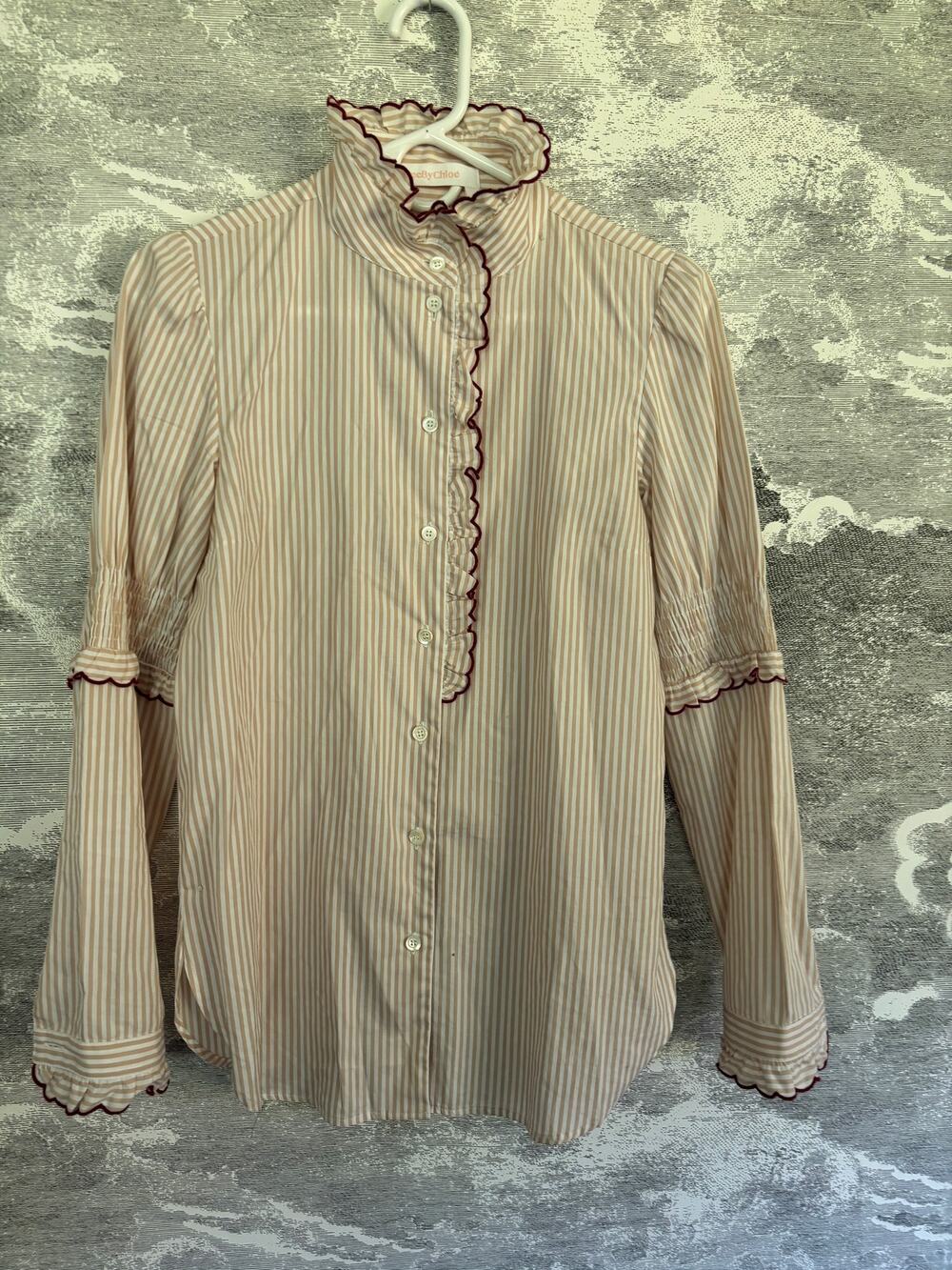 See By Chloe Ruffle Blouse Striped Piping Small Euro 36